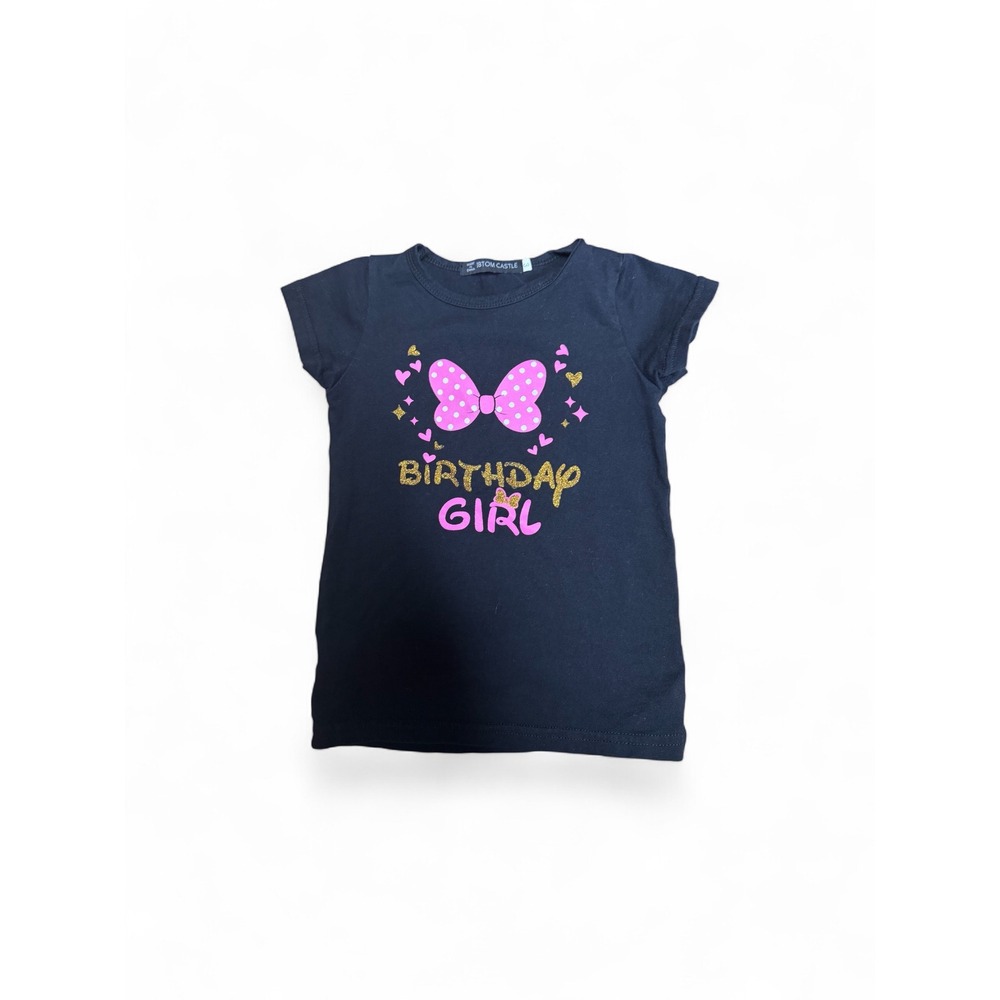 Ibtom Castle Girls Birthday Girl T-Shirt Black Pink Gold Glitter Bow Size 3
